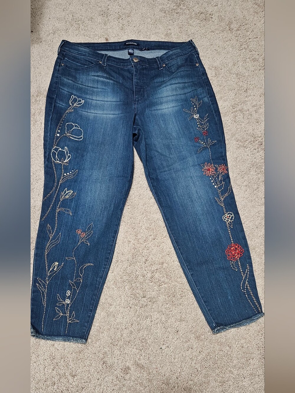 Bandolino Dark Blue Embroidered Floral Ankle Jeans